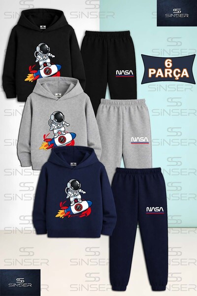 SS SİNSER Children's Unisex Astronaut on the Shuttle 3-Piece Hooded Tracksuit...