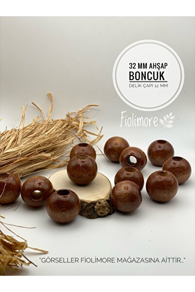 Fiolimore 5 Pcs 32 mm Tan Brown Wooden Beads Round Macrame Bag Design Wooden ...