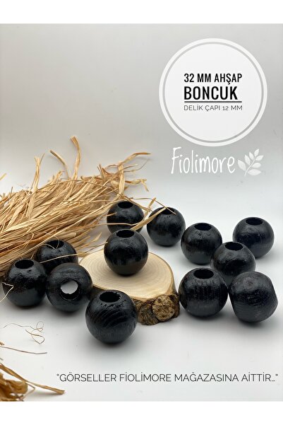 Fiolimore 5 komada crnih drvenih perli od 32 mm, okrugle Makrame Torba dizajn...