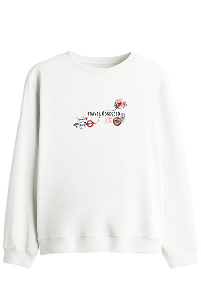 BetterThanCo Travel Obsessed Printed Crew Neck Sweatshirt