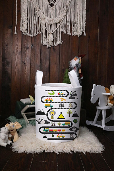 BelezaHome Children's and Baby's Room Toy Basket White Yol Panda Patterned Fo...