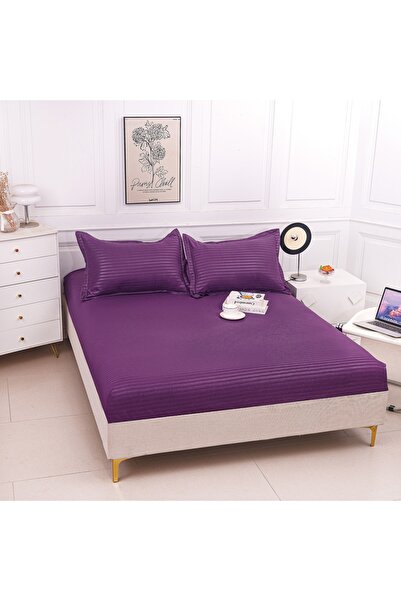 Truva Home Thin Damask Elastic Bed Cover - 3 Piece Set with Pillowcases, 180x...