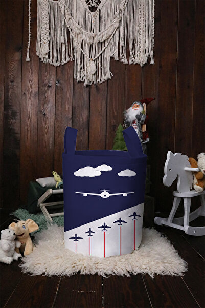 BelezaHome Children's and Baby's Room Toy Basket Blue Airplane Patterned Fold...