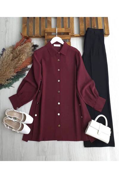 ŞAHİN TESETTÜR GİYİM YANLARI DÜĞMELİ SALAŞ TUNİK 5670