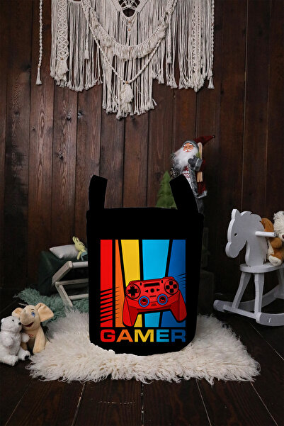 BelezaHome Children's and Baby's Room Toy Basket Black Gamer Patterned Foldab...