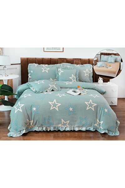 Truva Home 6 Piece Ruffled Bed Linen - 180x200 cm, Fitted Sheet, Cotton and M...