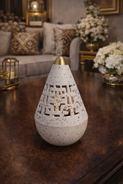 Generic مبخرة فخمة سيراميك أبيض بنقشة عصرية ولمسة ذهبية