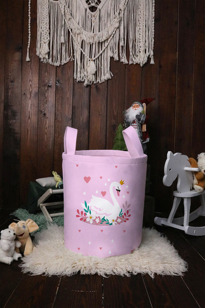 BelezaHome Children's and Baby's Room Toy Basket Pink Swan Patterned Foldable...