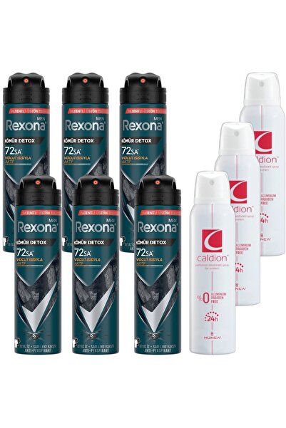 Rexona Men Erkek Sprey Deodorant Kömür Detox 150 ml 6 Adet + Caldion Kadın De...