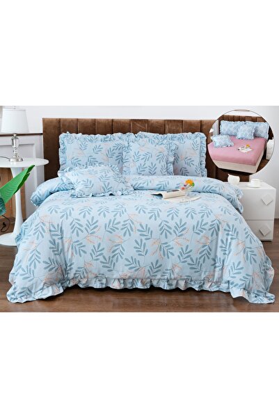 Truva Home 6 Piece Ruffled Bed Linen - 180x200 cm, Fitted Sheet, Cotton and M...