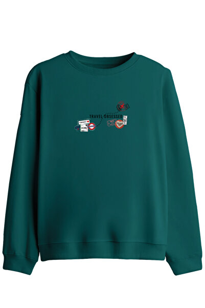 BetterThanCo Travel Obsessed Printed Crew Neck Sweatshirt