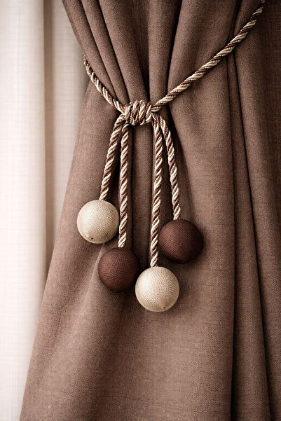 İNCİLİFE 4 Toplu Halat Sarım Tavan Braçöl Fon ve Tül Perde Bağı Kahverengi-Vi...