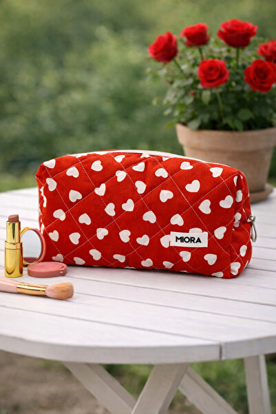 MIORA BAG Kırmızı Kalpli Makyaj ve Seyahat Organizer Çantası