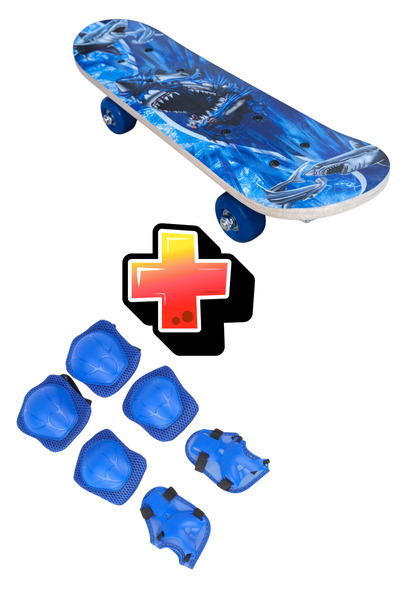 Furkan Toys Ahşap Kaykay Orta Boy 60cm ve Dizlik Dirseklik Eldiven Seti (6-9 ...