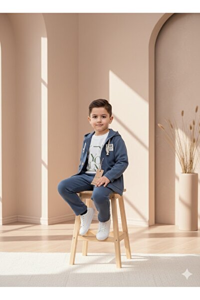 PARK BEBE Комплект от памучен муселин за момчета, 3 части: яке с качулка, пан...