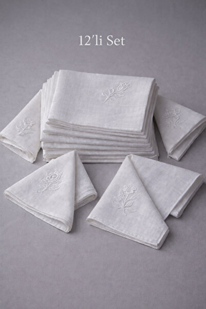 ASPA 12 Adet İşlemeli Pamuk Mendil 28x28 cm – Söz Nişan Çeyiz Bohça İçin Hedi...