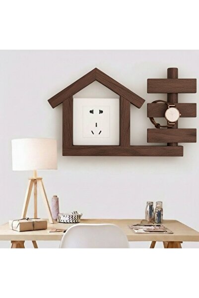 Ev dekka Dekoratif Ahşap Ev Tipi Priz Kapatıcı ve Organizer Raf - Takı Askılı...