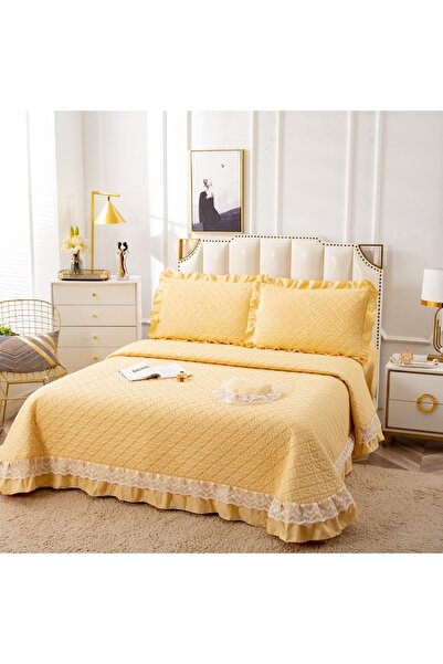 Truva Home Quilted Duvet Cover Set with Fine Lace and Ruffles - 3 Pieces, 230...