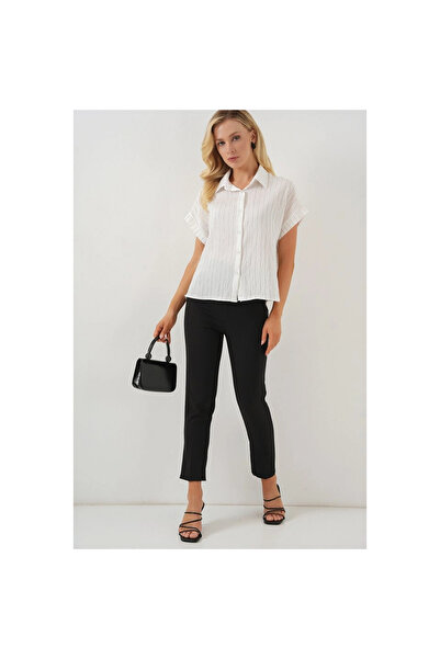 Merterium Women's Striped Short Sleeve Shirt 1352 - White