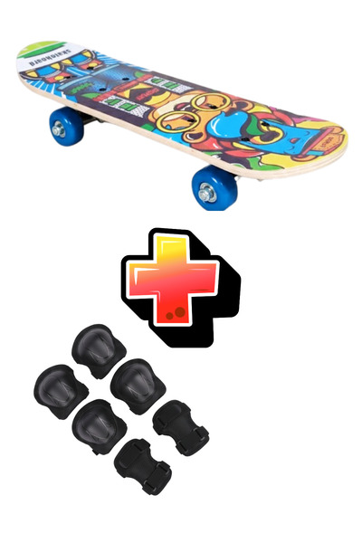 Furkan Toys Ahşap Kaykay Orta Boy 60cm ve Dizlik Dirseklik Eldiven Seti (6-9 ...