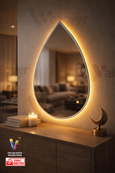 Wallover Design Drop Mirrors Kablosuz Ledli Beyaz Mdf Çerçeveli Rodajlı Lüks ...
