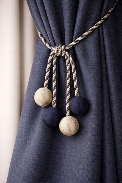 İNCİLİFE 4 Toplu Halat Sarım Tavan Braçöl Fon ve Tül Perde Bağı Lacivert-Vizo...