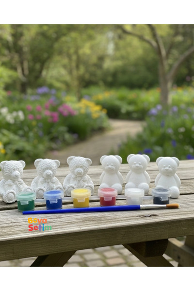 Boyama Ayıcık Figür Boya Seti Çocuk Aktivitesi 6 Obje + 6 Boya + 1 Fırça Çocu...