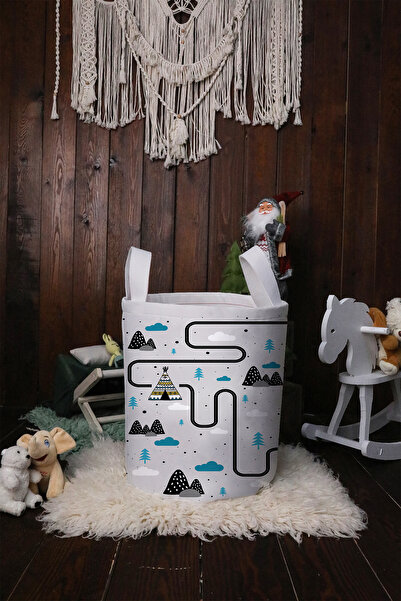 BelezaHome Children's and Baby's Room Toy Basket Blue Tent Road Patterned Fol...