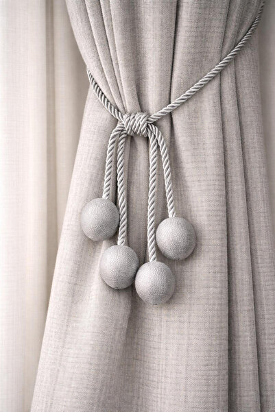 İNCİLİFE 4 Toplu Halat Sarım Tavan Braçöl Fon ve Tül Perde Bağı Gri (1 Adet)