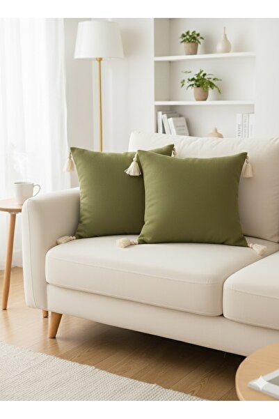 SEVHOME CONCEPT 2-Pack Cotton Linen Throw Pillow Covers 40X40 cm with Tassels