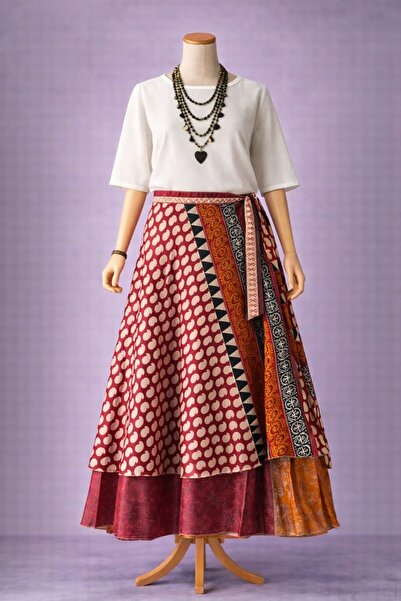 Bohoyasam Nepal Kadın Çift Taraflı İpek Etek – Bohem Desenli, Bağlamalı Model...