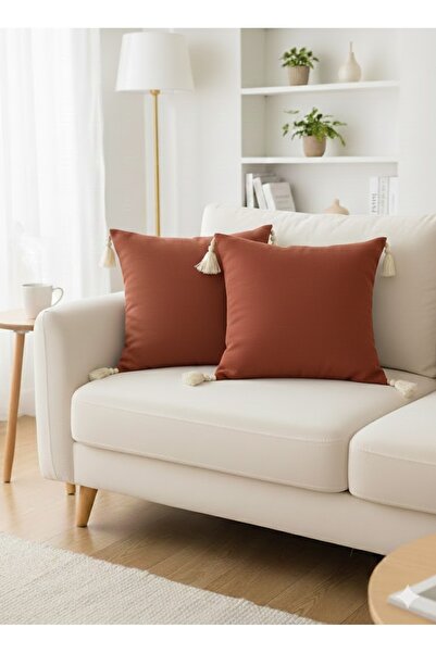 SEVHOME CONCEPT 2-Pack Cotton Linen Throw Pillow Covers 40X40 cm with Tassels