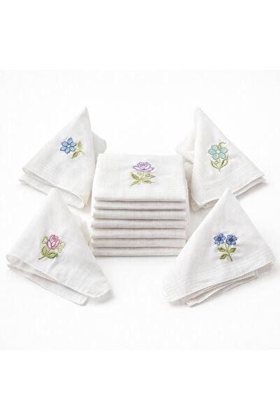 ASPA 12 Adet İşlemeli Pamuk Mendil 28x28 cm – Söz Nişan Çeyiz Bohça İçin Hedi...