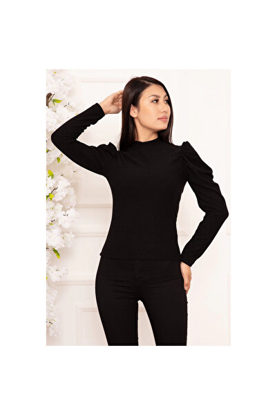 mrkon Μπλούζα με μανίκια πριγκίπισσας μαύρη w3125