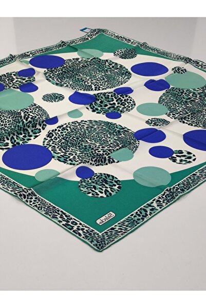 PİRAMİT Balse Sura Silk Scarf Leopard Pattern Dark Mint Saks Blue 5028-5