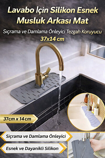 Hane Dostu Lavabo İçin Silikon Esnek Musluk Arkası Mat Sıçrama ve Damlama Önl...