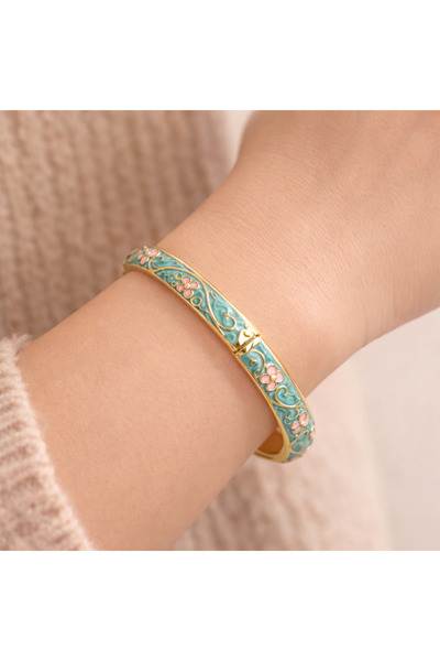 Aylin Bijuteri Zarif Tasarım Altın Renk & Mine Detaylı Çelik Kelepçe Bileklik