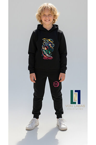 SVART WEAR Demon Slayer Designed Unisex Kids Hoodie and Sweatpants Set-Relaxe...