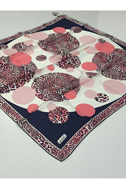 PİRAMİT Balse Sura Silk Scarf Leopard Pattern Navy Blue Coral 5028-7