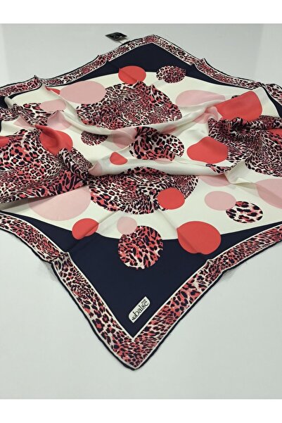 PİRAMİT Balse Sura Silk Scarf Leopard Pattern Navy Blue Orange 5028-6