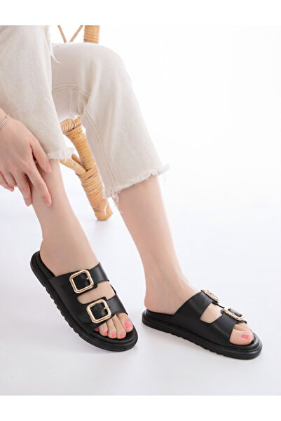 DUDYEN SHOES شبشب نسائي مريح ذو مشبك مزدوج باللون الأسود