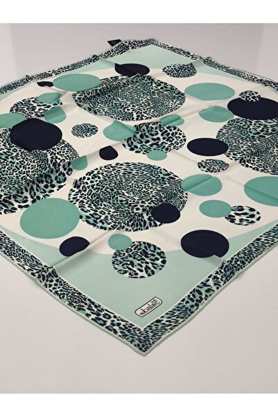 PİRAMİT Balse Sura Silk Scarf Leopard Pattern Water Green Dark Blue 5028-4