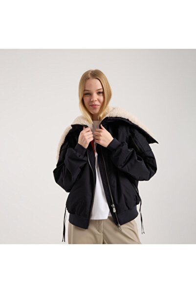 SAVE THE DUCK Gaga Kadın Kapüşonlu Bomber, Suni Kürk Dolgulu, Kalın, Oversize...