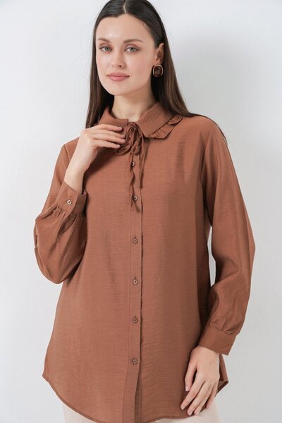 COjans Ruffled Long Shirt Tunic 5952 - Milk Coffee