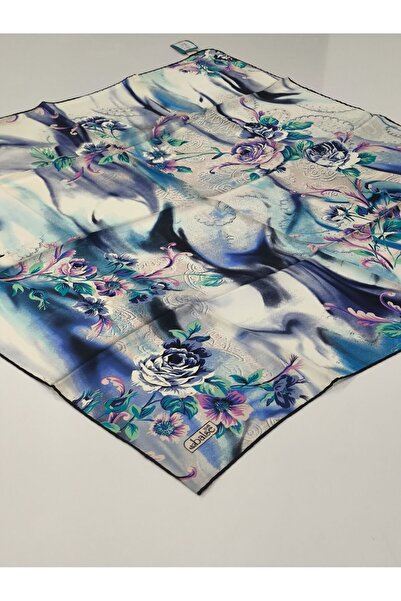 PİRAMİT Balse Sura Silk Scarf Saks Green Navy Blue 5029-5