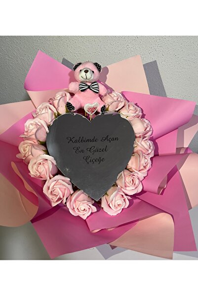 greendeco Ayıcıklı-Kalp desenli ayna -Gül buketi Aranjmanı-özel gün - sevgili hediyesi