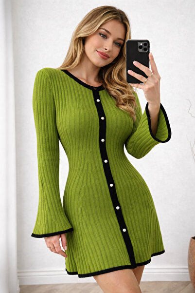 DEHA textile Soft Green Pearl-Detacled Tricot Dress