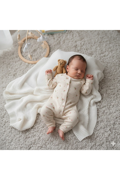 Nayinom %100 Pamuk Yumuşak Dokulu Fitilli Kumaş Kiraz Desenli Kız Bebek Tulumu