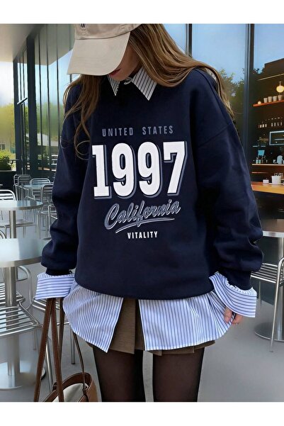 PALPİTO Γυναικείο φούτερ με στάμπα, με λαιμόκοψη ποδηλάτου, υπερμεγέθη, Ηνωμέ...