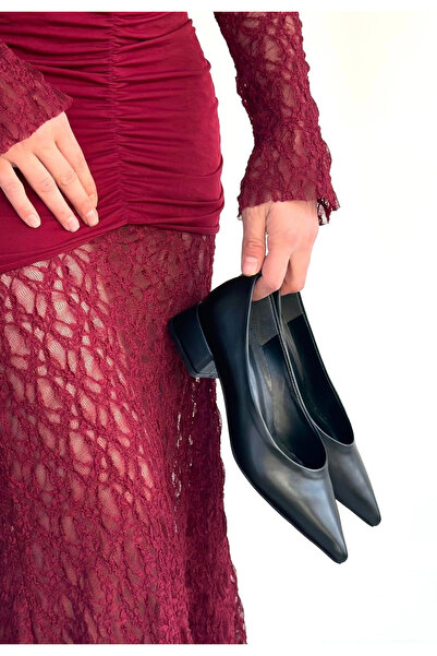 Ethab Ticaret Ferla Black Leather Heeled Shoes